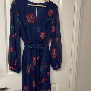 Express blue long sleeve with flowers dress